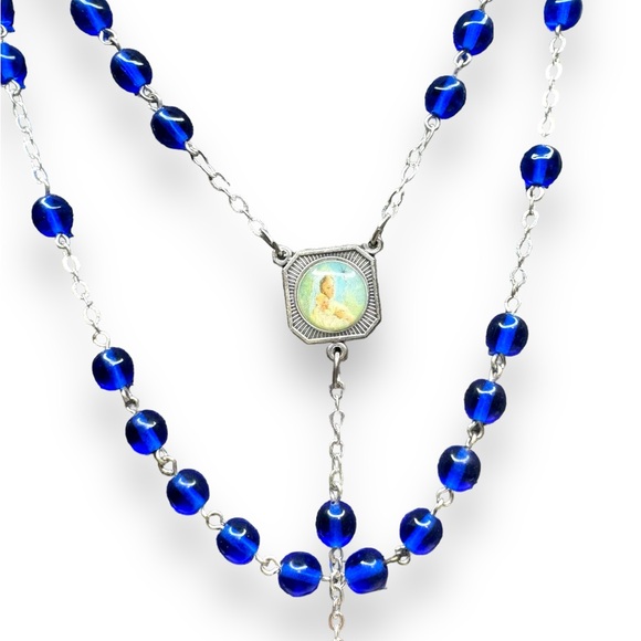 Cobalt Blue Glass Rosary - Picture 2 of 7